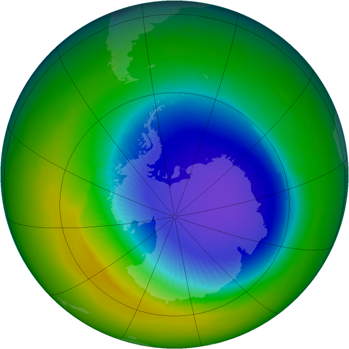 Antarctic ozone map for October 1992